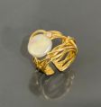 Round Golden water pearl handmade adjustable brass ring
