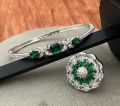 Round Green Silver Stone artificial ring bracelet set