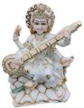 White Painted Cultural Marble Poly Resin 12 inch marble saraswati maa statue