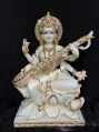 Cultural Marble Poly Resin White Painted 24 inch marble saraswati maa statue