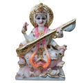 Cultural Marble Poly Resin Painted White 9 inch marble saraswati maa statue