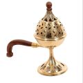 Golden brass wood handle incense burner