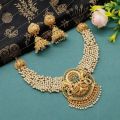 Traditional South Indian Brass Pearl Matt Polish Necklace Set