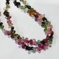 Polished Glossy Black Green Pink multi tourmaline faceted briolets gemstone beads