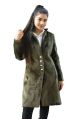 GREEN Plain Stitched LOMOOFY GREEN womens winter designer velvet long coat