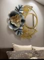 Round Golden Creatick Impex birch flower frame metal wall decorative mirror