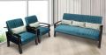 Polished Rectangular Blue with Walnut Finish wood sofa set