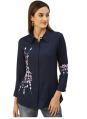COLLER Jaipur Trading Co JAIPUR TRADING CO Long Sleeve NAVY BLUE SHORT TOP Rayon Top