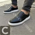 Mens Black Casual Leather Shoes Without Lace