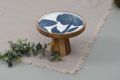 Round White And Blue Printed blue lagoon wooden cake stand