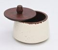 White &  Brown Round simple life wooden canister