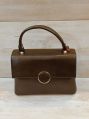 Polished Brown Plain genuine leather ladies handbag