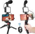 PLASTIC Black Black video making mic mini tripod stand led light phone holder vlogging kit