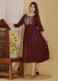 RAYON rayon GVASTRA GVASTRA gvastra Rayon Semi Collar MAROON maroon 3/4th Sleeves Stitched Regular Fit EMBROIDERY 250 embroidered gowns