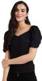 Ladies Casual Puff Sleeves V Neck Top