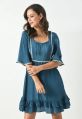 V-neck Full Sleeve Crepe Regular Fit Designer Ornod azure blue bell sleeves ladies short dress