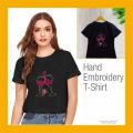 Wine Glass Hand Embroidered T-shirt