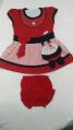 Red Sleeveless Printed hosiery cotton kids frock