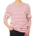 Cotton Red And White Round Neck Stripped ladies full sleeves tshirt