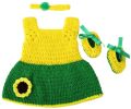 Woolen Plain yellow green new born baby dress set