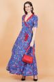 Blue Printed Full Length Kurti Style Dress
