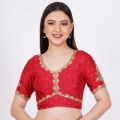 Red Raw Silk Embroidered Blouse