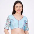 Sky Blue Raw Silk Embroidered Blouse
