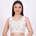White Raw Silk Embroidered Blouse