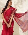 red cotton silk blend woven saree