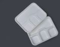 Sugarcane Bagasse Rectangular White Plain 4 compartment bagasse meal tray