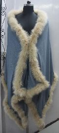 Silk Pashmina wool with racoon Fur trim pashmina shawls
