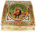 Square Peacock Designed Hand-made Meenakari Decorative Platter