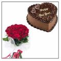 Heart Shape Cake -1kg + 12 Red Roses Bunch