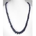 925 Sterling Silver Carved Blue Sapphire Gemstone Beads Necklace