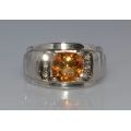 925 Sterling Silver Golden Topaz & Diamond Man'S Ring