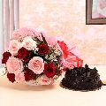 12 Red Pink Roses Bouquet