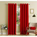 Lushomes 8 Metal Eyelets Door Plain Red Polyester Blackout Curtains