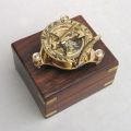 Nautical Brass Sundial Compass With Wooden Box