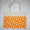 Tape Handle Orange Printed Jute Bag