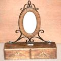 alm craft Polished ovel Brown Plain wooden mirror frame