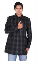 Gray Black Check Overcoat with Front Zip