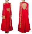 Beauteous Red Net & Raw Silk Anarkali Suit