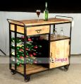 Iron and Wooden Wine Trolley Rack