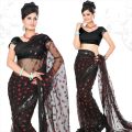 Black Net Saree with Unstitched Blouse