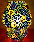 Multi Colored Geometical Design Flowers Glass Table Lamp